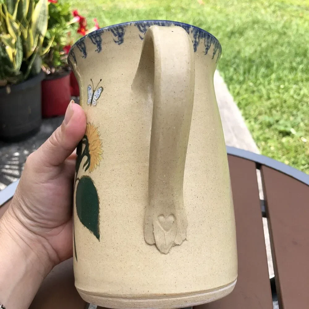 VTG 1996 Nancy Anderson Pennsylvania Pottery Sunflower Pitcher Signed USA